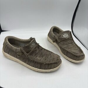 Hey Dude Shoes Mens Size 10 Wally Sox Brown Tan Knit‎ Casual Loafers